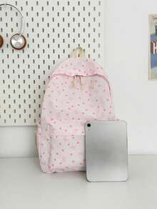 3pcs Back To School Heart Bow Pattern Backpack Set, Large Capacity Nylon School Day Bag With Lunch Bag And Pencil Case, Multi-Pocket Casual Backpack, Lightweight Bookbag, Suitable For Students/Graduates/Young People, Perfect For Back To School/Daily/Shopping/Short Trips And Outdoor Leisure Activities - 8216 - View 3