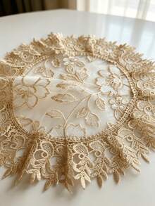2/4/6/12/24PC Luxury Hollow Lace Round Placemats, Floral Embroidered Table Mats, Suitable For Home Dining Table, Wedding, Theme Festival Decoration - milk coffee color - View 5