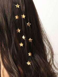 6pcs Star Shaped Hair Clips, Gold Metal Textured Bead Hair Clamps, Hair Accessories For Summer, Beach, Hair Styling, Head Accessories - Silver - View 6