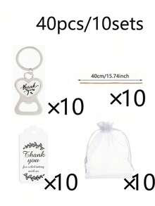 40pcs/20pcs Gold Thank You Keychain Bottle Opener Gift Set - Includes 10/5 Bottle Openers, 10/5 Cards, 10/5 Ropes And 10/5 Organza Bags. Perfect For Birthday Parties, Weddings, Theme Parties, Bachelor Parties. - One Size Fits All - View 14