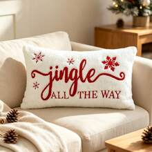 LCUHPCL 1pc Christmas Jingle All The Way And Snowflake 3D Embroidered Plush Pillowcase, Home Decor For Sofa, Bedroom, Living Room, Daily Use, Party And More - Red - View 4