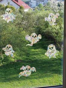 1 Set 6pcs Halloween Colorful Ghost Laser Stickers, Halloween Window Decoration, Holiday Party Decoration Stickers, Halloween Atmosphere Decoration Props, Holiday Party, Autumn Home Decor. Halloween Party Decoration - One Size Fits All - View 2