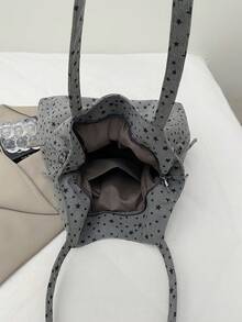1 buah Tas Tote Corduroy Kapasitas Besar Motif Bintang Abu-abu untuk Wanita - Grey - View 6