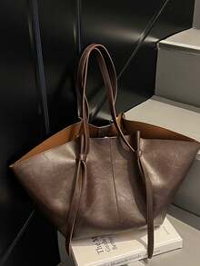 Solid Color Pleated Large Capacity Women's Shoulder Tote Bag, Vintage Fashion Versatile, Suitable For Women's Daily Use And Commuting - Coffee - View 5