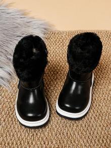 1 Pair Girls Baby Plush Snow Boots, Cute Warm Fleece Lined, Comfortable Flat Non-Slip Snow Boots, Suitable For Daily Outdoor Wear In Autumn And Winter - Black - View 5