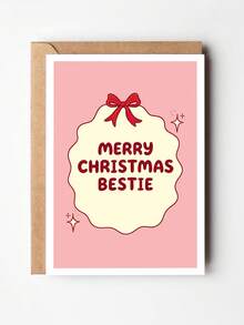1pc Christmas Card For Bestie, Merry Christmas Greeting Card For Best Friend, Cute Xmas Friendship Card, Holiday Gift Card For BFF - Multicolor - View 3