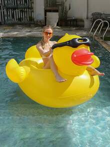 Inflatable Giant Yellow Duck Oversized Water Float Adult Fashion Glasses Yellow Duck Swim Ring Pool Inflatable Duck - A - View 2