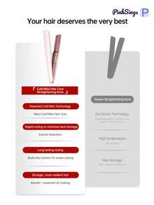 PinkSings Mini Size Steam Hair Straightener, 2-In-1 Cold Mist Hydrating Straightener & Curler, Anti-Frizz Hair Care With Less Damage - Pink - View 11