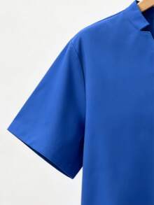Solid Color Multi-Pocket Short Sleeve Top, Women's Dental Clinic Spring/Summer Fashionable Commute Workwear, Elegant & Comfortable Blouse - Blue - View 3