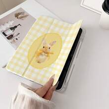 1pc Cute Yellow Plaid Bow Rabbit Print Tri-Fold Protective Case, With Pen Slot, Auto Sleep/Wake, Transparent Back, Shockproof Tablet Protective Case, Compatible With IPad PRO/AIR, Pad 5/6/7, MatePad - Multicolor - View 5