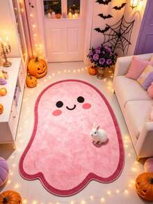 1pc Healing Cute Pink Adorable Little Ghost Art Rug, Halloween Carpet, Personalized Aesthetic Style Decorative Rug, Kitchen Dining Room Living Room Large Area Asymmetrical Shaped Carpet, Ins Style Space Aesthetic Atmosphere Rug, Dopamine Warm Stress-Relief Girly Halloween Holiday Soft Decor Accent, Large Area Rug, Floor Mat, Home Decor, Area Rug, Casual Rug, Asymmetrical Rug, Living Room Large Carpet, Washable Rug - Multicolor - View 1