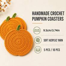 5/10 Pcs Hand‑Crocheted Pumpkin Coasters, Heat‑Resistant Table Mats For Tea Cups, Coffee Cups & Mugs, Autumn‑Themed, Protects Table Surfaces, Great For Fall, Halloween, Thanksgiving Themed Party Decorations - Hand-crocheted Pumpkin Mat - View 1