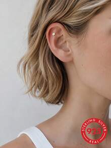 1pc 925 Sterling Silver Flower Stud Earring, Spiral Earring Stack, Flat Back Cartilage Ear Stud, Suitable For Women's Daily Wear, Wedding, Party, Engagement, Exquisite Jewelry - Yellow Gold - View 13