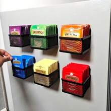 1pc Magnetic Tea Bag Holder, Metal Storage Organizer, Non-Food Contact Material, Kitchen Tea Bag, Coffee Capsule, Sauce Packet Storage Accessory - Black - View 4
