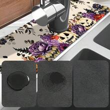 1pc Halloween Faucet Mat, Create Holiday Atmosphere, Bathroom Faucet Splash Guard, Waterproof Non-Slip Faucet Mat, Kitchen Countertop Accessory, Kitchen Dining Table Accessory, Sink, Moisture-Proof Absorbent Mat, Absorbent Drainage Mat, Pumpkin Pattern, Multi-Functional Absorbent Non-Slip Mat - Multicolor - View 9