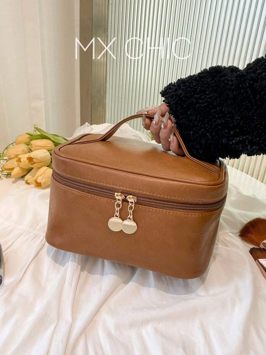 Cartoon Pattern Makeup Bag With Zipper - Brown - View 1