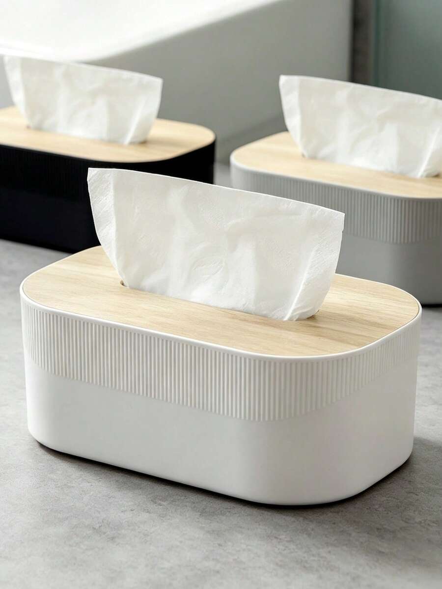 1pc Tissue Box, Plastic Tissue Storage Box, Bathroom Tissue Dispenser, Tissue Storage Organizer, Suitable For Home Living Room, Bathroom Countertop, Restaurant, Hotel - Multicolor - View 1