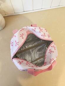學生便攜保溫便當袋 加厚可愛水果圖案蝴蝶結手提午餐袋 - 粉色 - 查看 9