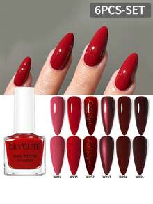 LILY'CUTE Set 6 Pcs 7ml Kutek Berbasis Air, Kutek Kuku Seri Merah Multi Warna, Kering Udara, Perlengkapan Manikur untuk Penggunaan DIY di Rumah & Salon Sepanjang Musim - MultiWarna - View 8