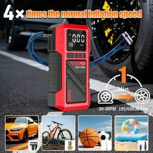 Portable Tire Inflator Air Compressor - Equipped With Digital Pressure Gauge; Multi-Function Car Battery Jump Starter, Vehicle Starter Kit - Suitable For Gasoline And Vehicles, Includes Multiple Adapters! Suitable For Cars, Motorcycles, Bicycles And Sports Balls - Wireless - View 9