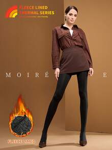 MOIRÉALLURE 1-Pair Pack Women's Fashionable Opaque Fleece Tights High-Stretch Thermal Base Layer Leggings - Black - View 5