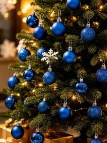 Christmas Decorations, Christmas Tree Decor Set, Includes One "Merry Christmas" Ribbon, Available In Matte, Glossy And Glitter Styles, Perfect For Decorating Christmas Tree, Christmas Party And Home Decor - Blue Christmas Ornament - View 2