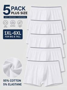Norcotton Paquete de 5 Calzoncillos Boxer para Hombre Talla Grande, 95% Cómodos de Cintura Media - Blanco - Ver 1