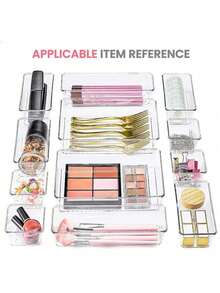 1/7pcs/11pcs/18pcs Transparent Drawer Storage Boxes Multi-Specification Free Combination, Cosmetics Jewelry Stationery Miscellaneous Items Classification And Organization, PET Odorless Non-Slip Divider Box Home Desktop Drawer Organizer Multi-Purpose, Used For Brushes, Jewelry, Lipstick, Different Compartments To Place Cosmetics, Small Tools, Very Suitable For Vanity, Office Drawer - Clear - View 3
