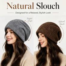 Minimalist Vintage Hollow Cable Knit Beanie, Oversized Fit, Face-Slimming, Ear-Covering Warm Hat For Shopping, Commuting, Travel, Matching With Coats And Sweaters - Multicolor - View 2