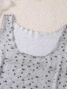 2-Piece Pajama Set Plus Comfortable Small Ditsy Floral Knit Sleeveless Tank Top And Shorts, Plus Size Women Spring/Summer - Grey - View 4