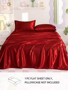 HONEYMOON 1pc Premium Silky Satin Bed Sheet, Soft Breathable Wrinkle-Resistant Fabric, Improves Sleep Quality, Luxury Hotel Style, Suitable For Home And School Dorm Use, Back To School Essential, Fits All Bed Sizes: Twin, Full, Queen, King, Red - Red - View 2