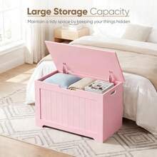 Storage Chest, 30 Inch Chest Box Organizer With 2 Safety Hinges, Wooden Entryway Storage Bench - Pink - View 4