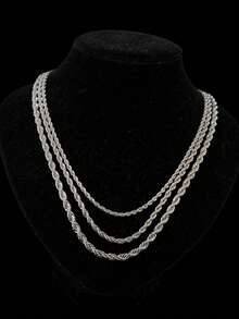 Kalung Rantai Tali Pilin 3/4/5mm Panjang 22 Inci, Set 3 Buah, Rantai Polos Tali Pilin Dua Warna Emas & Perak, Rantai Polos Dasar Hip Hop, Dapat Digantung Liontin, Aksesori Pakaian Sehari-hari Streetwear Unisex - Set rantai pilin 3.4.5mm - View 10