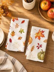 2PCS Kitchen Towels Autumn Pumpkin Leaf Seamless Pattern, Minimalist Style Superfine Microfiber Material Soft Kitchen Towels Dish Cloths, Hand Towels, Tablecloths, Kitchen Decor, Kitchen Cleaning, Bathroom Cleaning, Holiday Party Decor, Kitchen & Bathroom Supplies Home Essentials, Home Decor, Housewarming Gift - White - View 9