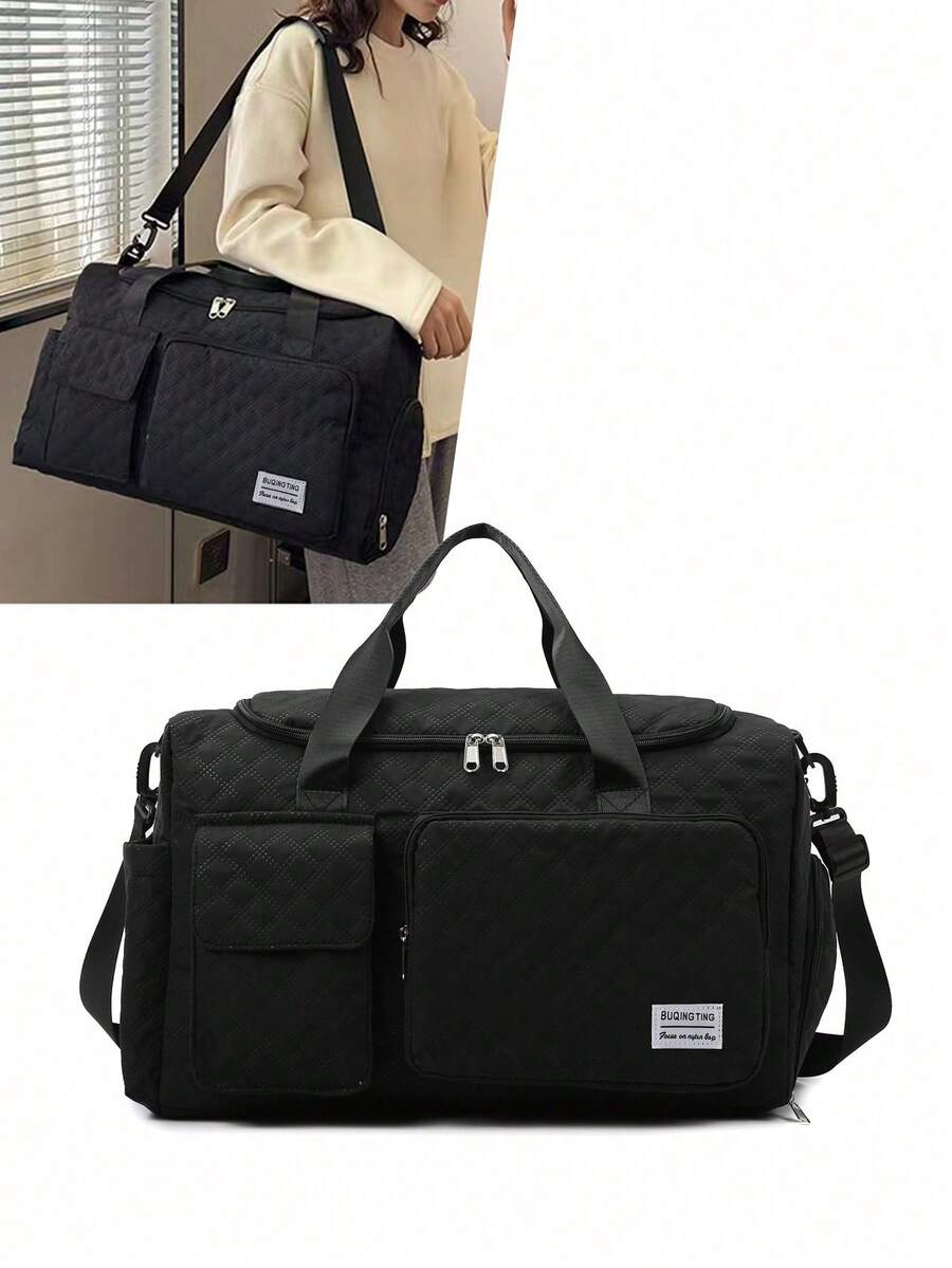 Bolsa de lona personalizada con impresión, gran capacidad con separación para objetos secos y húmedos.Adecuado para viajes, fitness, escuela y vacaciones. - Negro - Ver 1