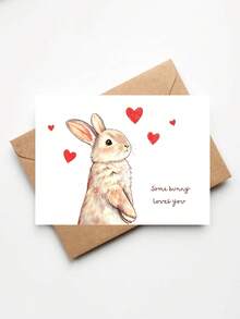 1pc Cute Bunny Greeting Card, Adorable Hand-Drawn Rabbit With Hearts, Sweet Love And Friendship Card, Cute Gift Card For Friends, Family And Loved Ones - Multicolor - View 2