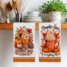 2PCS Kitchen Towel, Autumn Fallen Leaves & Pumpkin Pattern Printed, 40*60cm Rectangular Microfiber Kitchen Towel, Dish Cloth, Tablecloth, Hand Towel, Kitchen Decor, Home Decor, Housewarming Gift For Neighbors, Kitchen Napkin & Dish Cloth, Home Decor, Gift - White - View 8