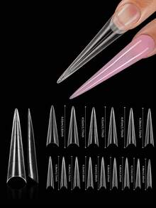 160pcs/Box Ujung Kuku Akrilik Transparan Bentuk Stiletto Ekstra Panjang, Bentuk XXL, Cocok untuk Halloween, Salon dan DIY di Rumah, 16 Ukuran, Dengan Kotak - MultiWarna - View 8