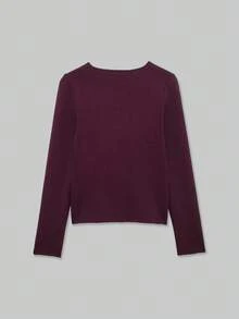 YROOE Women's Medium Magenta V-Neck Asymmetric Placket Diagonal Button Long Sleeve Cropped Knit Cardigan Autumn/Winter - Red Violet - View 3