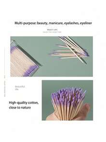 100PCS Double‑Ended Nail Polish Wiping Sticks, Cotton Buds Small Double‑Ended Eyebrow Tattoo Beauty Wiping Tools, Multi‑Purpose Manicure & Makeup Accessory - Purple - View 8