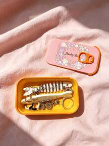 Jewelry Storage Box, Cute Jellyfish & Shell Print Small Accessory Organizer, Portable Travel Mini Jewelry Box With Fishbone Divider And Snap Closure, Compartmentalized Storage For Earrings, Rings, Necklaces, Suitable For Commuting, Short Trips, Dorm Desk, Vanity Organization, Ideal For Delicate Girls, Students, Jewelry Lovers, Qixi Festival, Birthday, Best Friend Gift, Portable Earring Box, Mini Jewelry Organizer, Cartoon Fishbone Jewelry Box, Travel Small Jewelry Storage Box - Multicolor - View 3