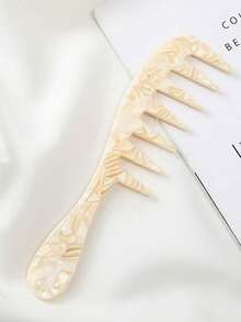 1pc Fashion Minimalist Acrylic Marble Leopard Print Wide Tooth Long Handle Anti-Static Lightweight Portable Hair Comb, Hair Accessory - Multicolor - View 3