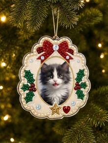 Custom Photo Pet Pearl Painting Kit, DIY 3D Diamond Art Ornament With Bows & Holly, Princess Castle Style Suncatcher Hanging Decor For Home Christmas Tree, Handmade Keepsake Craft Gift For Women Pet Lovers - Multicolor - View 4