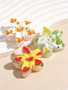 1pc Summer Fruit & Flower Print Hair Claw Clip, Suitable For Summer Travel, Beach Vacation, Daily Wear And Back Hair Styling - Multicolor - View 1
