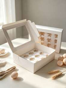 8/4/3pcs/1PC Paper Candy & Cookie Box With Window, 12-Cup Muffin Box, Large Candy & Cookie Box, Suitable For Birthday, Wedding, Valentine's Day Gift Packaging - White - View 7
