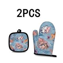 2/4pcs Blue And White Porcelain Print Thickened Kitchen Oven Mitts And Heat-Resistant Pads Set, Microwave Oven Baking Heat-Insulated Gloves, High Temperature Resistant - View 21