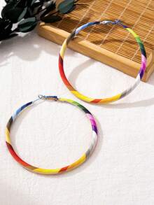 復古時尚個性大號粗圓環噴漆紅色樹脂耳環 女款飾品 百搭設計 送禮首選 - 彩虹 - 查看 3