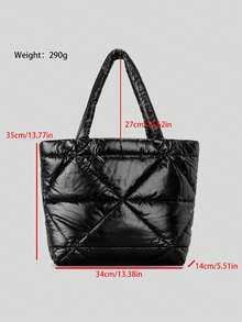 Tas Tote Bahu Wanita, Motif Quilted Berlian, Kain Nilon, Tali Lebar & Bukaan Atas, Kapasitas Besar, Minimalis untuk Kerja, Perjalanan, Belanja, Musim Gugur/Dingin - MultiWarna - View 2