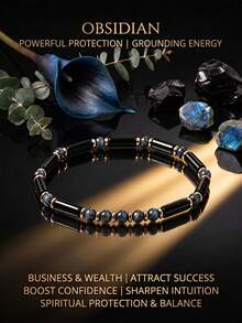 Gelang Manik-Manik Labradorit & Agate Hitam 4mm Melambangkan Kekayaan, Menolak Energi Negatif, Perhiasan Spiritual Batu Alam Gaya Vintage, Cocok untuk Pemakaian Sehari-hari - MultiWarna - View 6