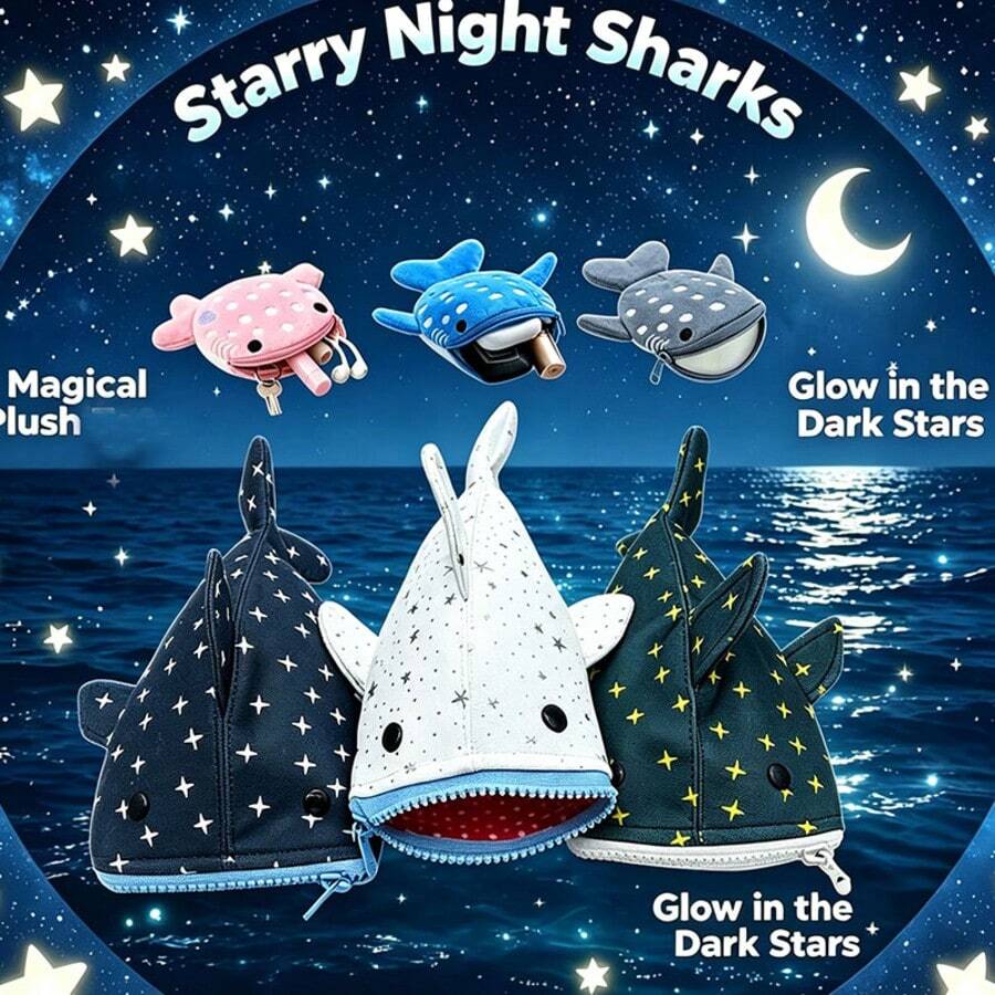 1/2pcs Cute Ocean Fish‑Shaped Pencil Case & Mini Coin Purse Set, Multi‑Purpose Zipper Storage Pouch For Stationery, Earphones, Keys & Small Essentials, Portable Lightweight Makeup Organizer Bag For Travel, School, Daily Use, Sea‑Animal Design - Multicolor - View 1